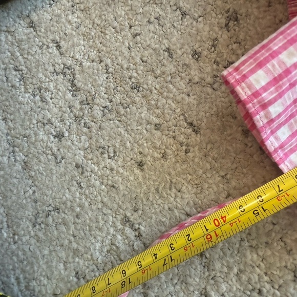 Sunday S EUC gingham Pink Plaid Puff Sleeve Top with lace up back (Aritzia) - Picture 9 of 12